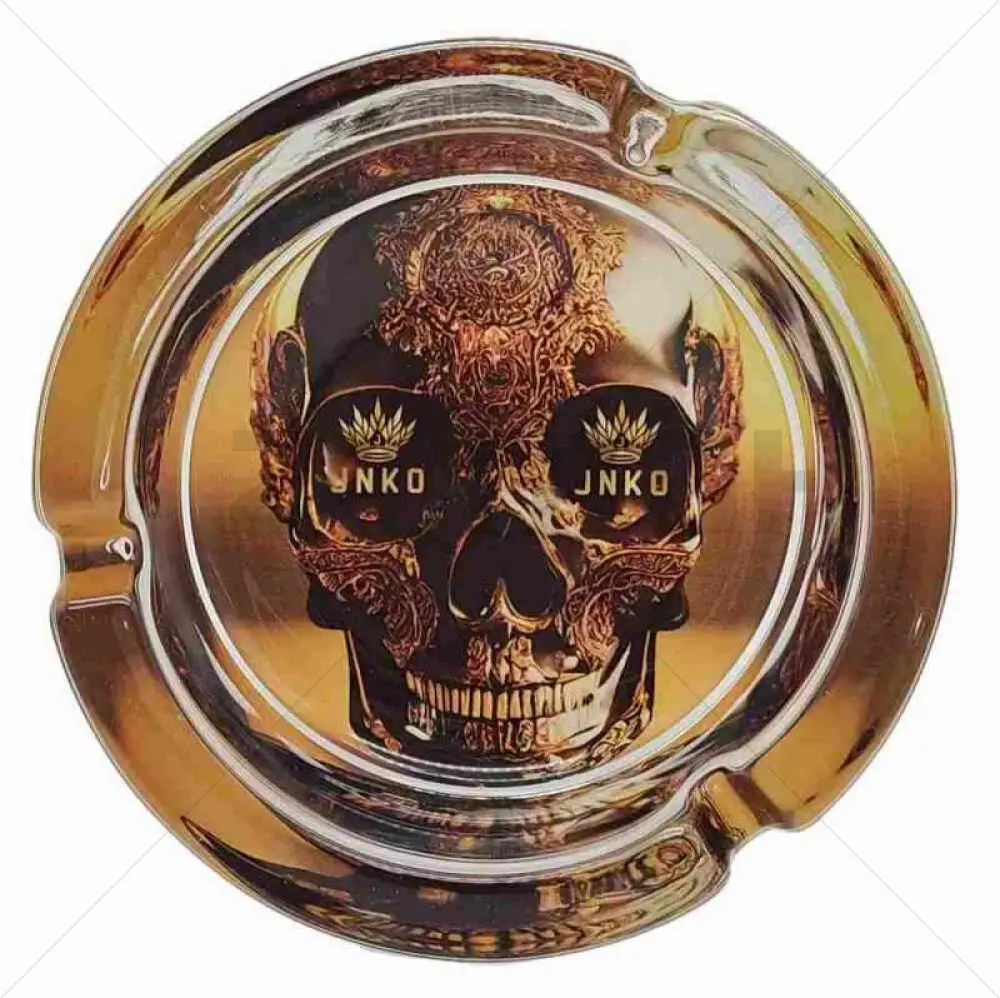 Posacenere in vetro rotondo 10cm | Luxury Art Series | Design 5 | Golden Skull 2